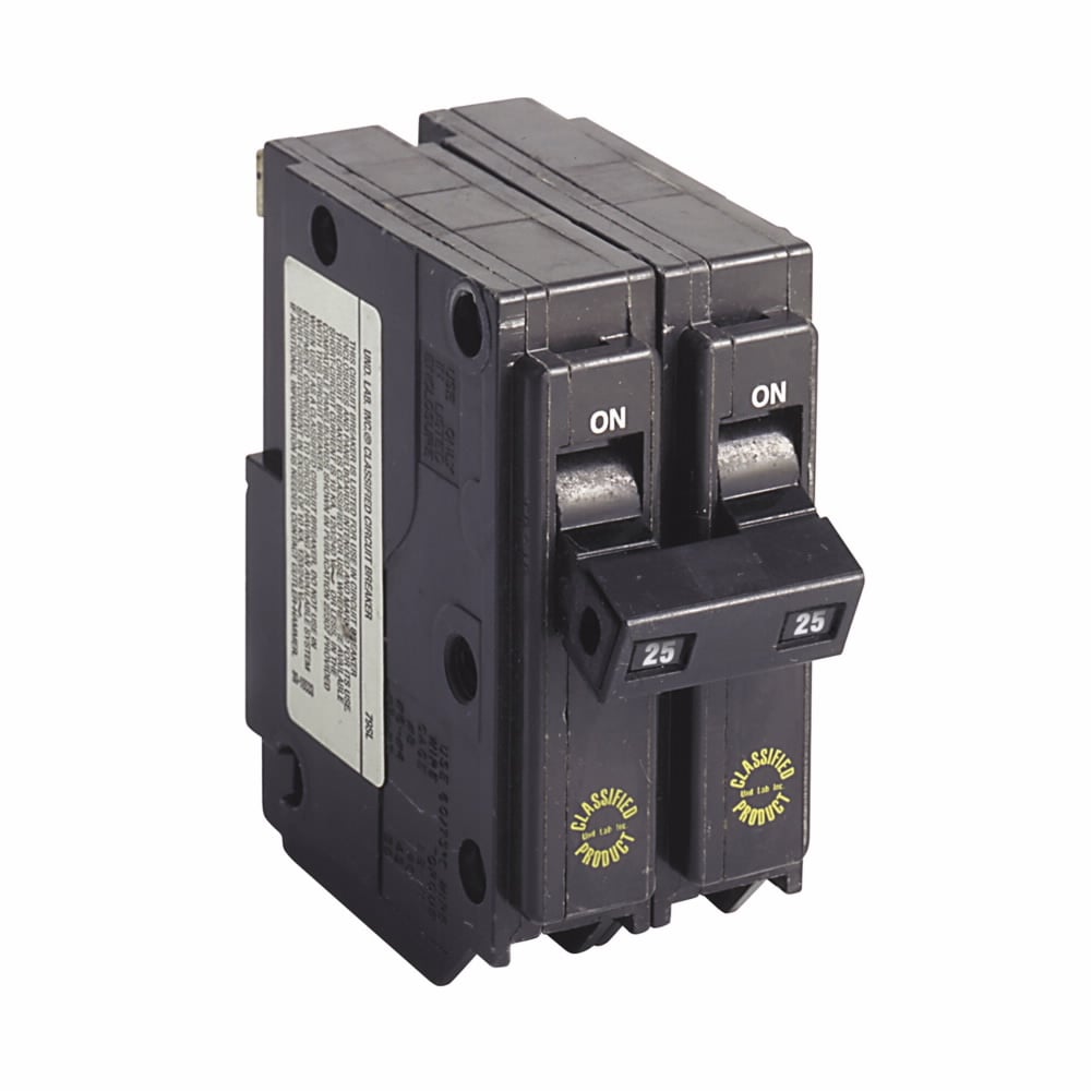 3/4" Thermal magnetic circuit breakers,Type CHQ 3/4-Inch classified replacement breaker clamshell pack,25 A,10 kAIC,Two-pole,120/240V,CHQ,Common breaker trip,(1) #14-8 AWG, (2) #14-10 AWG Cu/Al,Q30,CHQ,Type CH Loadcenters