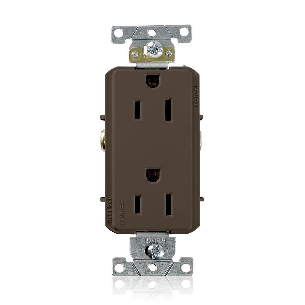15 Amp, 125 Volt, Decora Plus Duplex Receptacle, Straight Blade, Commercial Grade, Self Grounding, Brown