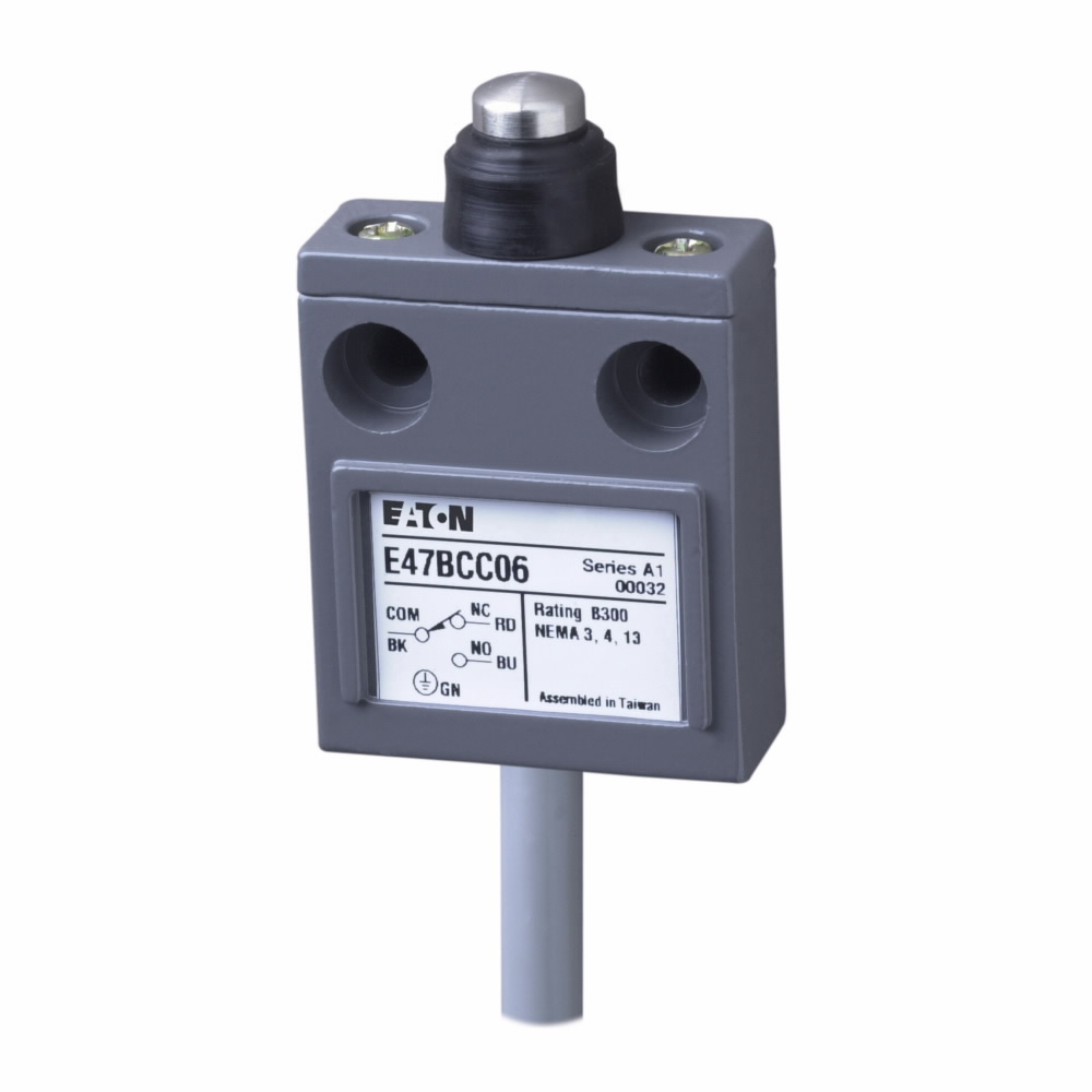 Compact Limit Switch, E47, Sealed plunger, Cable, 9.8 ft, 5A at 250 Vac, 4A at 30 Vdc, PVC, 1-SPDT (Form C)