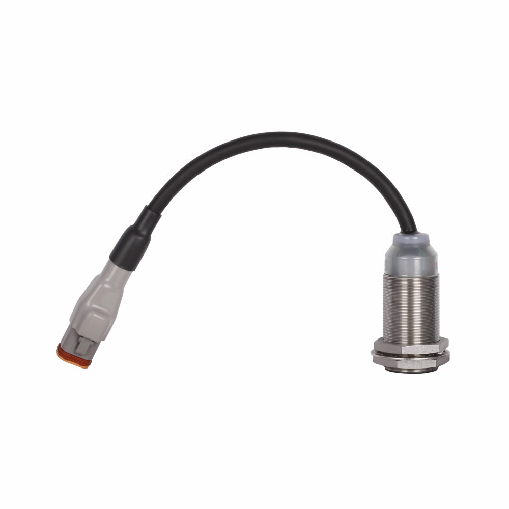 Eaton E57 Series Inductive Proximity Sensor, 0.71 dia, dist 12 mm, NPN, NO, 500 mA at 6-30 Vdc, 300 mA at 32-48 Vdc, 0.9 Ft. (.03m) Cable W/3 Pin AMP Connector, 6-48 Vdc input, < 3% of sensing dist. accuracy, Auto reset, Semi-shielded