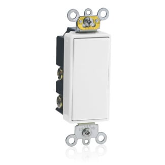 15 Amp, 120/277 Volt AC Decora Plus Rocker, Single-Pole, Double Throw, Center OFF, Commercial Grade, Self Grounding, White