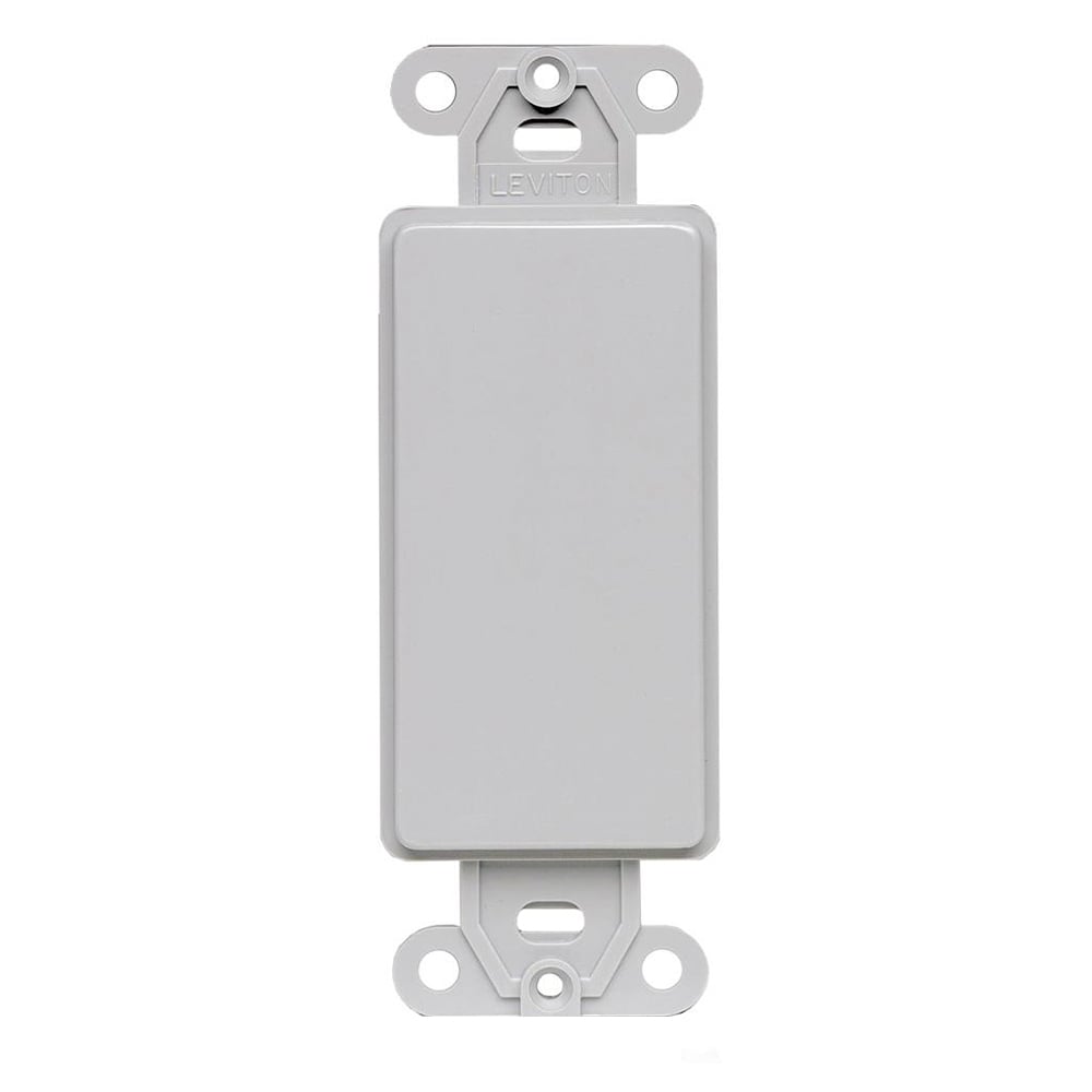 Decora plastic adapter plate, Blank - No hole, with-ears, and two mounting screws. Gray