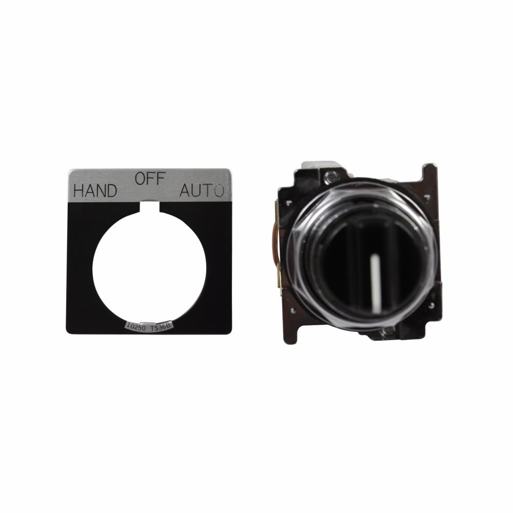10250T, 30.5 mm, Heavy-Duty, NEMA 3, 3R, 4, 4X, 12, 13, Non-illuminated, Three-position, Knob, Black actuator, HAND/OFF/AUTO, 1NO