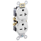 20-Amp, 250-Volt, Narrow Body Duplex Receptacle, Straight Blade, Commercial Grade, Self Grounding, White