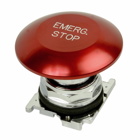 Eaton 10250T pushbutton, 10250T, 30.5 mm, Heavy-Duty, 65 mm, NEMA 3, 3R, 4, 4X, 12, 13, Non-illuminated, Momentary, Jumbo mushroom , Red actuator, EMERGENCY STOP (engraved button), 2NC, Chrome bezel, Anodized aluminum actuator