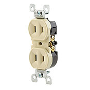 15 Amp, 125 Volt, Duplex Receptacle, Residential Grade, Non-Grounded, Ivory