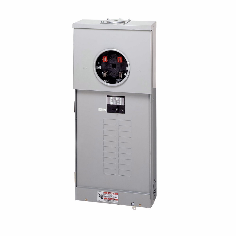 Eaton Meter Breaker EUSERC Type BR , CSR2200 main breaker, 200 A, 120/240V, Ring, 20 spaces, 40 circuits, 10 kAIC, Surface mounting, Box size C, Aluminum bus, Overhead feed, Four-jaws, 1 socket, #6-350 kcmil line, #6-350 kcmil ground