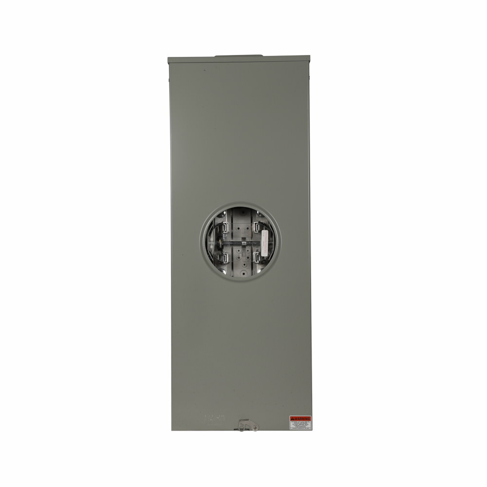 Eaton meter socket, 1-pos commercial or resi service, 320A, Over/under, 5x5 inch hub cover plate, 3/8 inch stud, 4-jaw, 1-ph, 3/8 inch stud, Lever bypass, Gnd conn (#14-#2 Cu), Triplex, 3-wire, Ringless, 600 Vac
