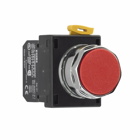 EM22, 25 mm Pushbutton, 22.5 mm, metallic, NEMA 3, 3R, 4, 4X, 12, 13, Non-illuminated, Momentary, Red actuator, Flush button, No light unit, Chrome bezel