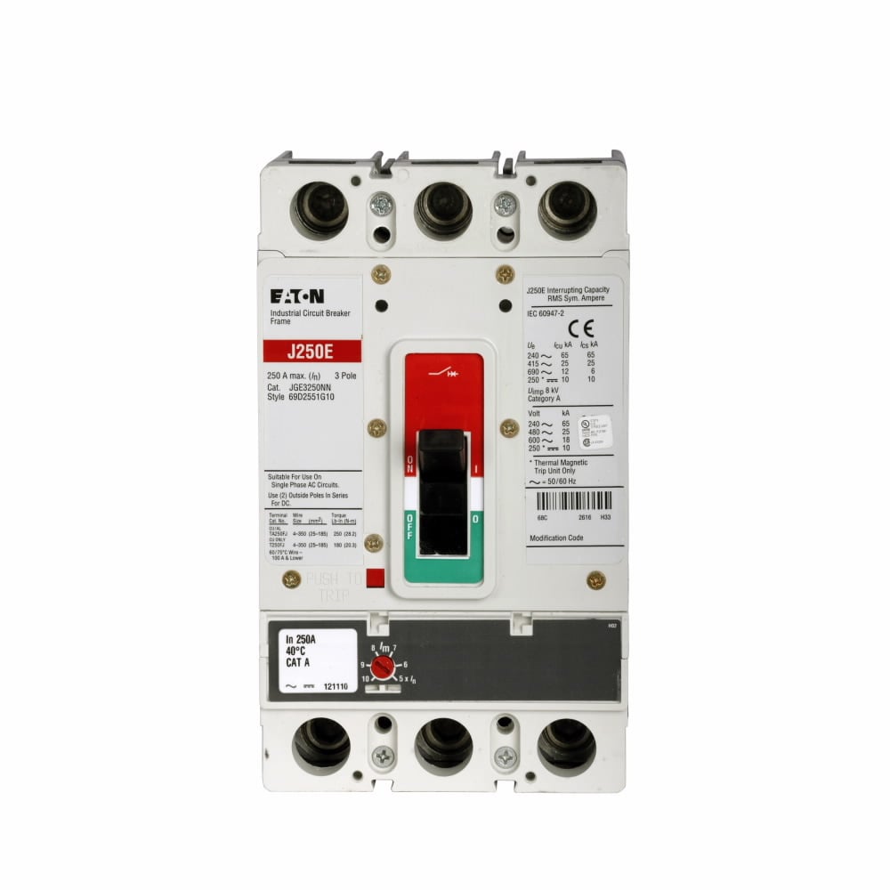 Eaton Series G molded case circuit breaker, JG-frame, JG, Complete breaker, Digitrip 310 RMS, LSI trip, Three-pole, 160A, 65 kAIC at 240 Vac, 25 kAIC at 415/480 Vac, 18 kAIC at 600 Vac, Line/load, Not UL rated, 80% rated