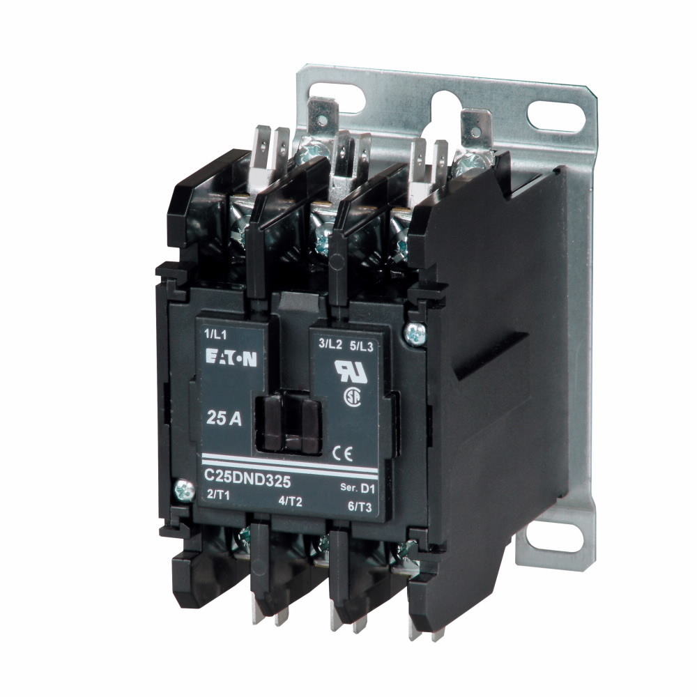 Eaton definite purpose contactor, Mounting plate, Quick, Quick connect , 48 Vdc, Open with metal mounting plate, 15-50A, two- and three-pole, 30A, Contactor, Two-pole, Global listed, D1, Box lugs (posidrive setscrew), Non-reversing