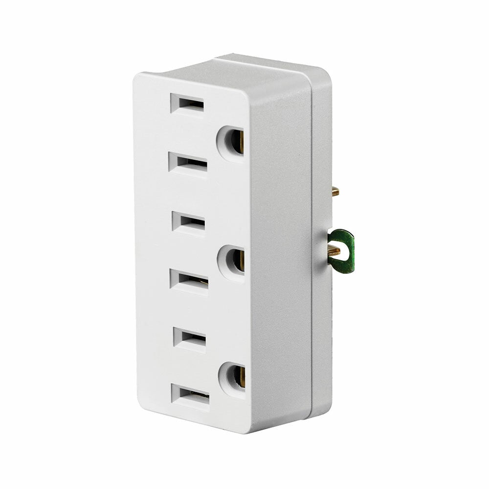  698-W-15 Amp, 125 Volt, Grounding Triple Outlet Adapter, Water