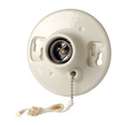 660W/250V Medium Base One-Piece Glazed Porcelain Outlet Box Mount Incandescent Lampholder, Pull Chain, Single Circuit, Top Wired - White