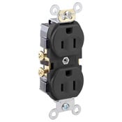 15-Amp, 125-Volt, Narrow Body Duplex Receptacle, Straight Blade, Commercial Grade, Self Grounding, Side Wired, Black