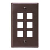 QuickPort Wallplate, Single Gang, 6-Port, Brown