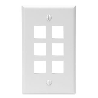 QuickPort Wallplate, single gang, 6-port, white