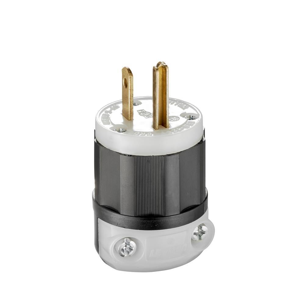 15 Amp, 125 Volt, Industrial Grade, Plug, Straight Blade, Grounding, Black-White