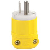 15 Amp, 125 Volt, Industrial Grade, Plug, Straight Blade, Grounding, Corrosion Resistant, Yellow-White