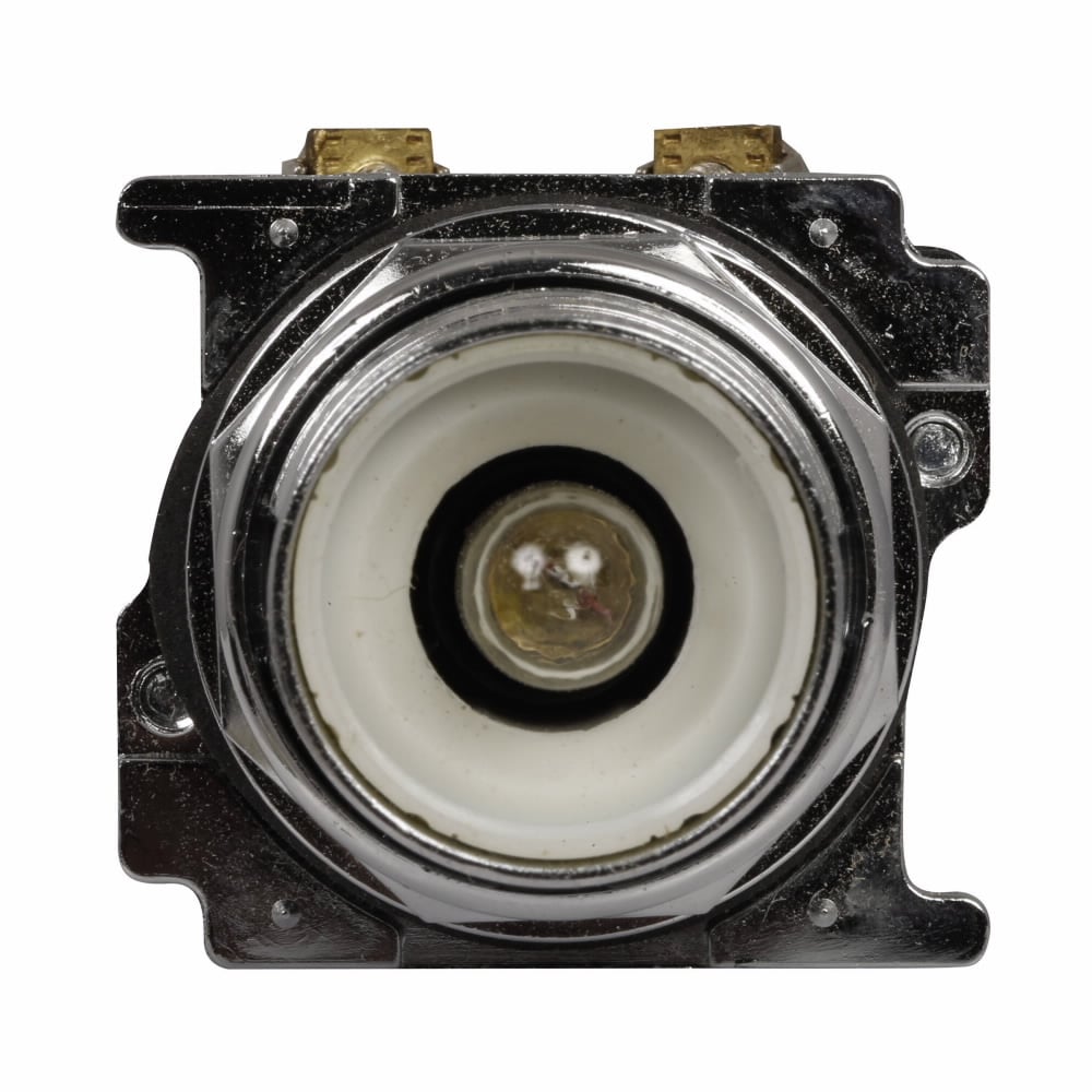 Eaton 10250T, 30.5 mm, Heavy-Duty, NEMA 3, 3R, 4, 4X, 12, 13, Illuminated, Momentary, Extended, Red actuator, LED, transformer light unit, 1NO-1NC, 120 Vac light unit, Chrome bezel, 6 Vac/dc lamp, Plastic actuator
