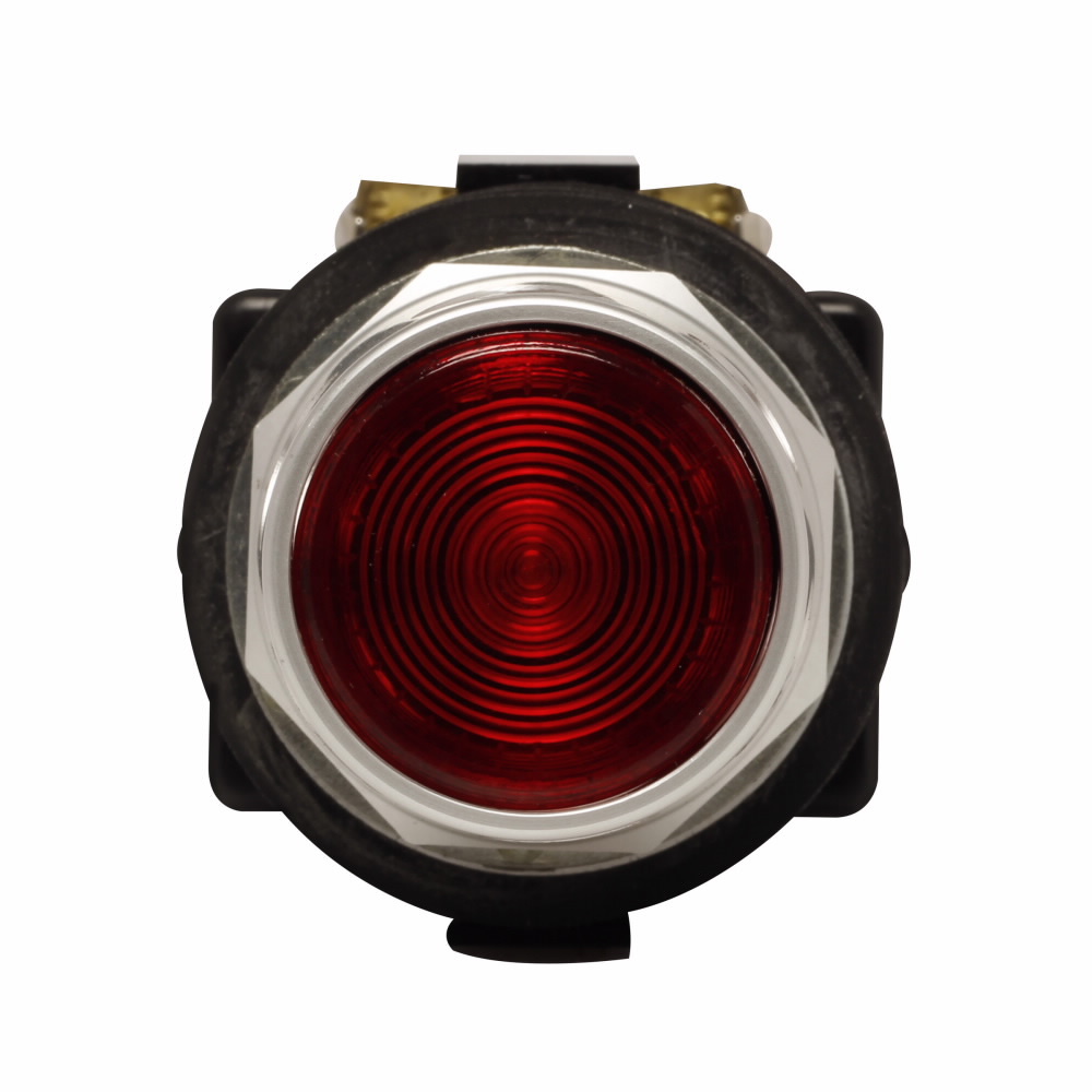 Eaton 30.5 mm Watertight/Oiltight Pushbutton, Extended Actuator, Chrome bezel, 1NO, Illuminated, Amber lens, LED, full voltage, 24 Vac/Vdc Light Unit, Momentary, Plastic, Guarded, HT800 Series