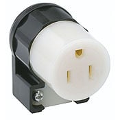 15 Amp, 125 Volt, NEMA 5-15R, 2P, 3W, Connector, Straight Blade, Industrial Grade, Grounding, Angle - Black-White
