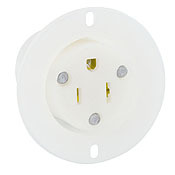 15 Amp, 125 Volt, Flanged Outlet Receptacle, Straight Blade, Industrial Grade, Grounding, White
