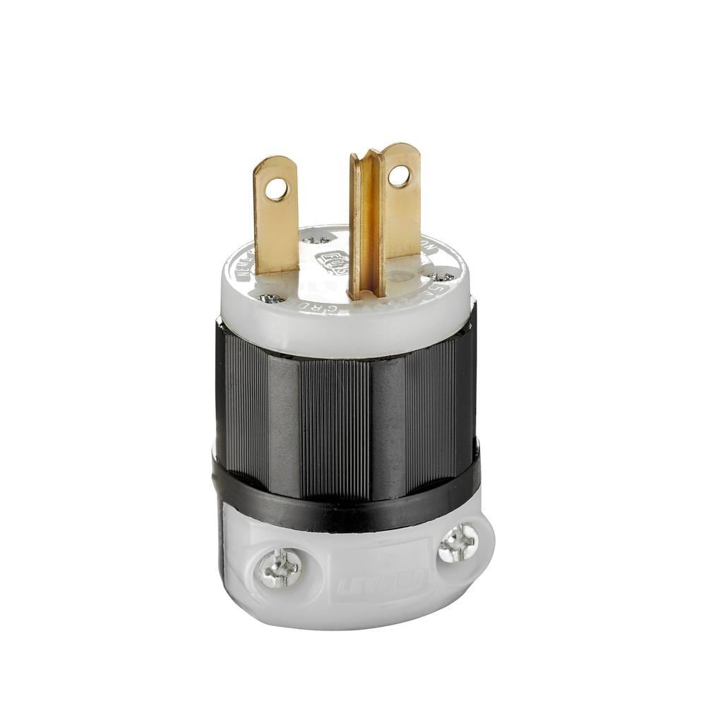 15 Amp, 250 Volt, Industrial Grade, Angle Plug, Straight Blade, Grounding, Black-White