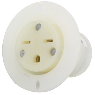 15 Amp, 250 Volt, Flanged Outlet Receptacle, Straight Blade, Industrial Grade, Grounding, White