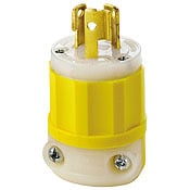 15 Amp, 250 Volt, NEMA L6-15P, 2P, 3W, Locking Plug, Industrial Grade, Grounding - Yellow-White