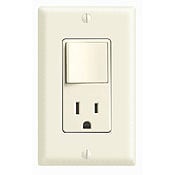 5645-E Decora 3-Way 3-Wire Grounding Combination Switch With Receptacle, 15 A, 120/277 V AC, 1/2 hp at 120 V AC