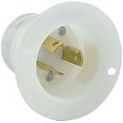15 Amp, 277 Volt, Flanged Inlet Locking Receptacle, Industrial Grade, Grounding, White