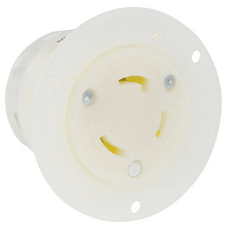 15 Amp, 277 Volt, Flanged Outlet Locking Receptacle, Industrial Grade, Grounding, White