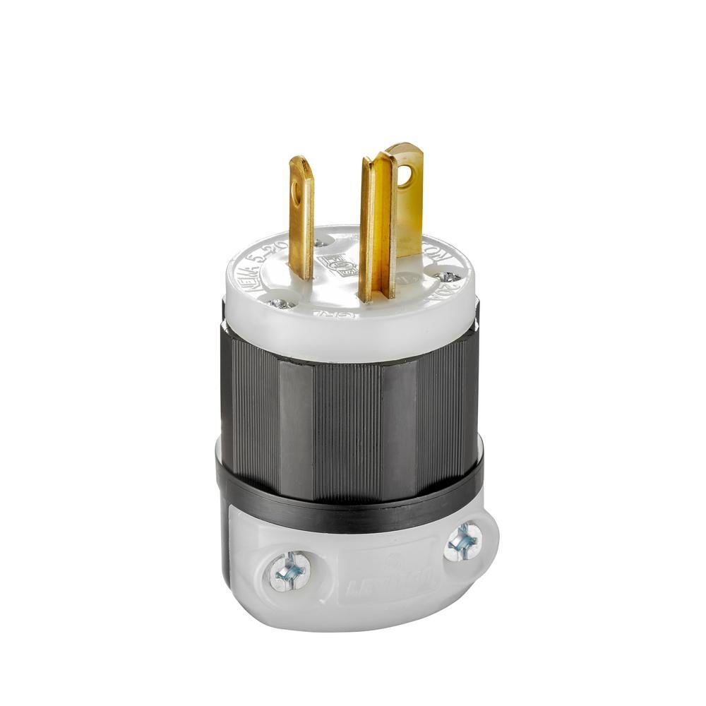 20 Amp, 125 Volt, Plug, Straight Blade, Industrial Grade, Grounding, Black-White