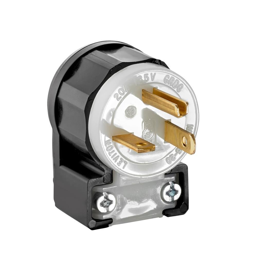 20 Amp, 125 Volt, Straight Blade, Plug, Industrial Grade, Grounding, Angle, Black-White