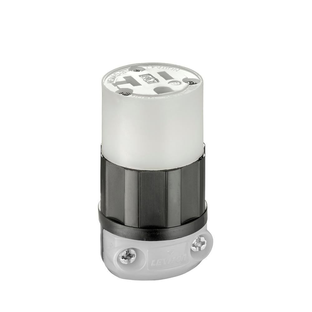 20 Amp, 125 Volt, Connector, Industrial Grade, Straight Blade, Grounding, Black-White