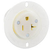 20 Amp, 125 Volt, Flanged Outlet Receptacle, Straight Blade, Industrial Grade, Grounding, White