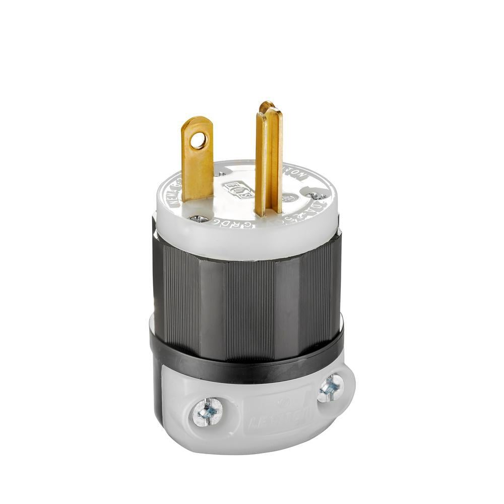 20 Amp, 250 Volt, Plug, Straight Blade, Industrial Grade, Grounding, Black-White