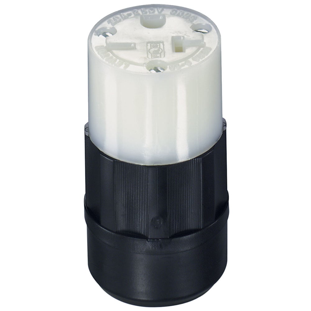 20 Amp, 250 Volt, Connector, Straight Blade, Industrial Grade, Grounding, Black-White