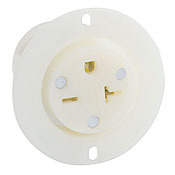 20 Amp, 250 Volt, Flanged Outlet Receptacle, Straight Blade, Industrial Grade, Grounding, White