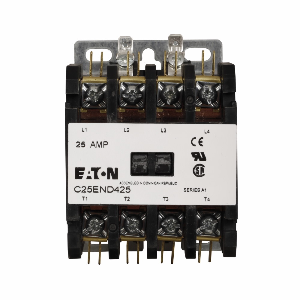 Eaton definite purpose contactor, Non-reversing contactors and starters (C306) , 25?40A, four-pole , Open with metal mounting plate, Screw/pressure plate and quick connect terminals (side-by-side), 4P,25A, 277 Vac, 60 Hz
