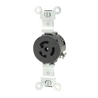 15 Amp, 125 Volt, L5-15R, 2P, 3W, Single Locking Receptacle, Industrial Grade, Grounding, Black