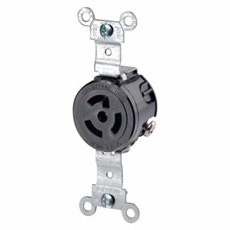 15 Amp, 277 Volt, NEMA L7-15R, 2P, 3W, Single Locking Receptacle, Industrial Grade, Grounding, Black