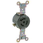15-Amp, 250-Volt, 3 Phase Y, Single Locking Receptacle, Industrial Grade, Non-Grounding, Black