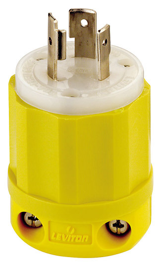 20 Amp, 125 Volt, NEMA L5-20P, 2P, 3W, Locking Plug, Industrial Grade, Grounding, Corrosion Resistant - Yellow-White