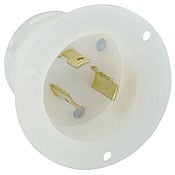 20 Amp, 125 Volt, Flanged Inlet Locking Receptacle, Industrial Grade, Grounding, White