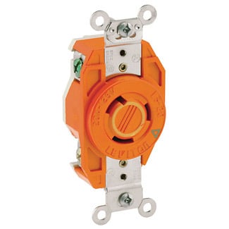 20 Amp, 125 Volt, Flush Mounting Locking Receptacle, Industrial Grade, Isolated Ground, V-0-MAX, Orange
