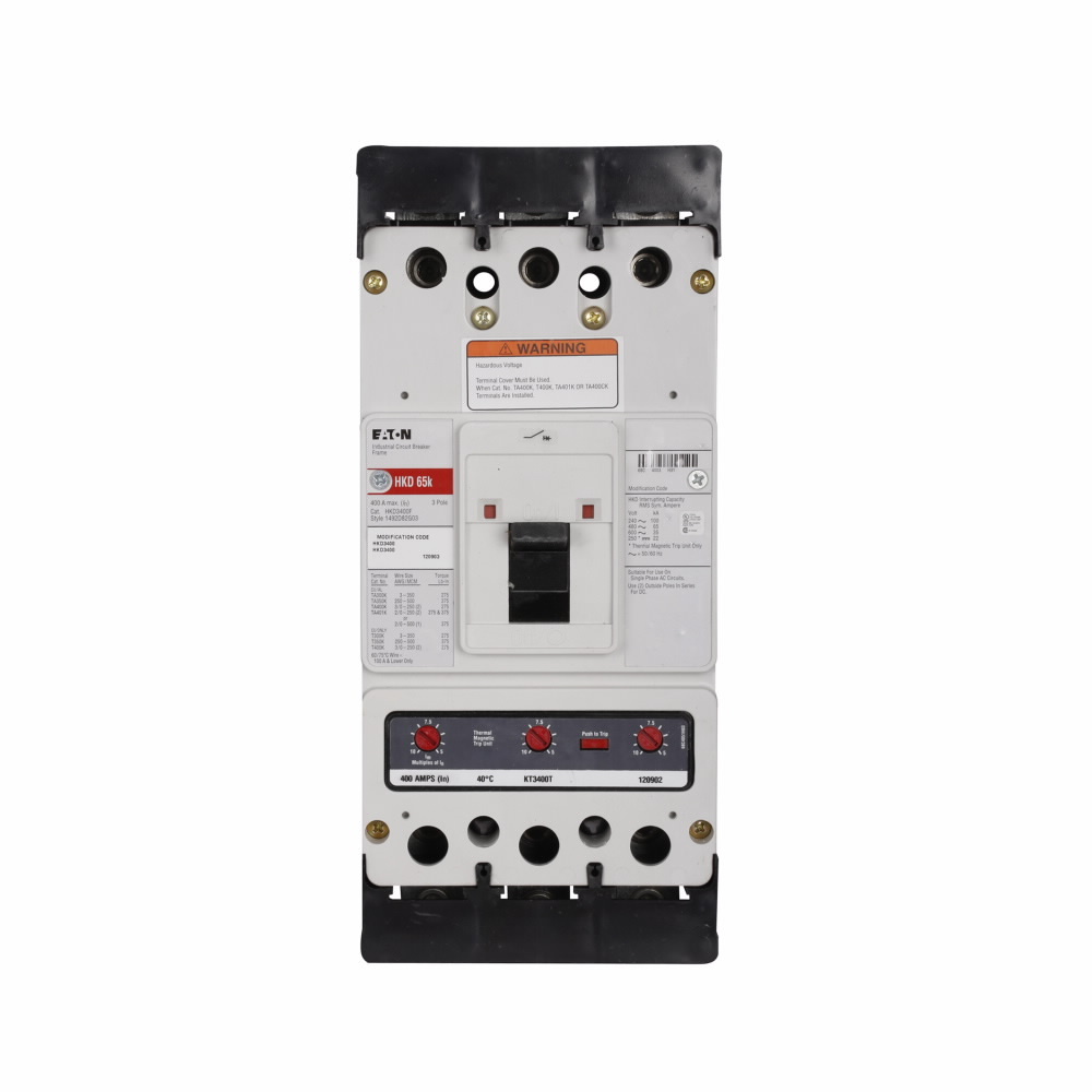 Eaton Series C complete molded case circuit breaker, K-frame, HKD, Fixed thermal, Fixed magnetic trip, Three-pole, 250 A, 600 Vac, 250 Vdc, 100 kAIC at 240 Vac, 65 kAIC at 480 Vac, Aluminum, Line and load, 50/60 Hz