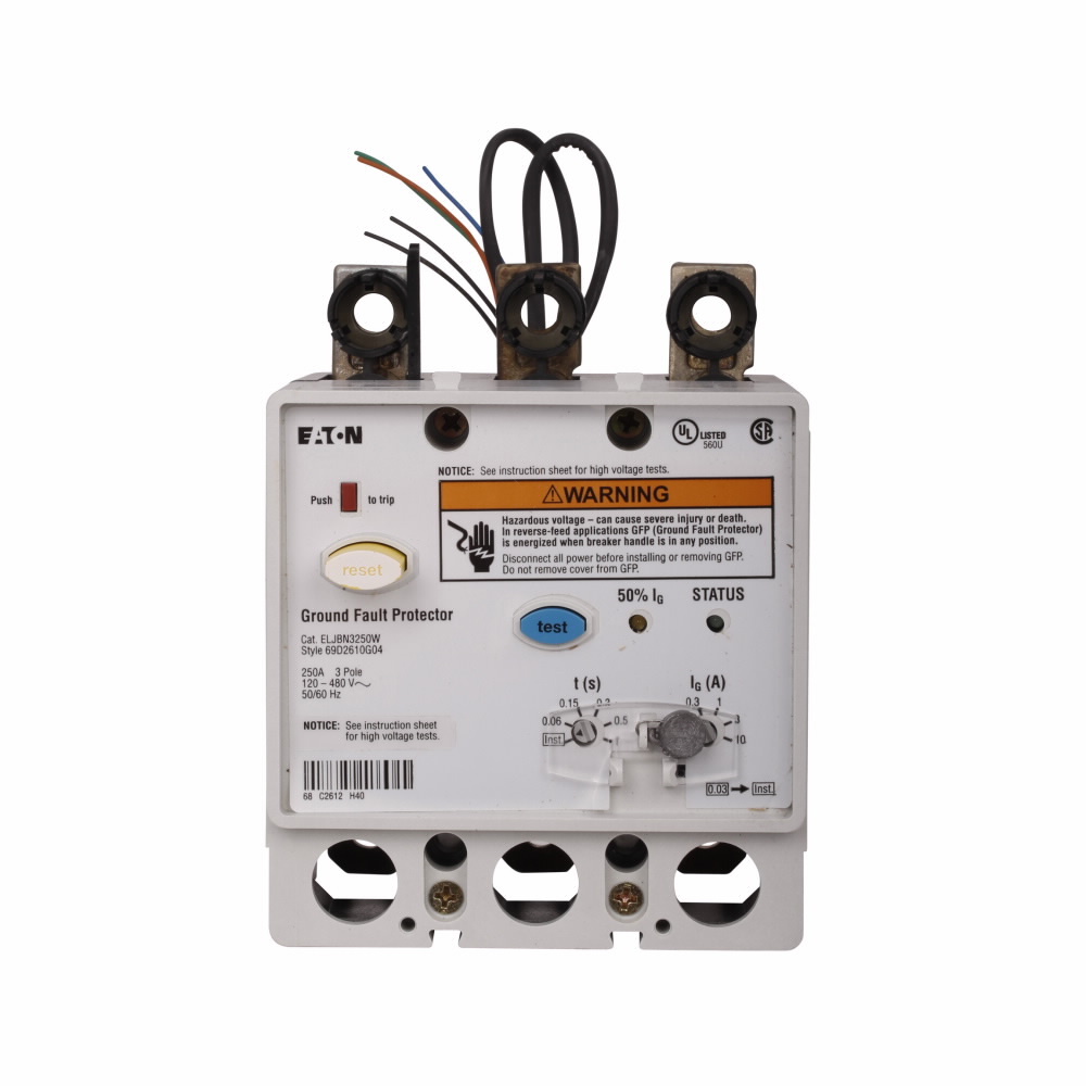 Eaton Series G molded case circuit breaker earth leakage module, JG-frame, Complete breaker, Three-pole, 250A, 480 Vac, Without terminals, Earth Leakage, Earth leakage modules, 50/60 Hz, Bottom mounted