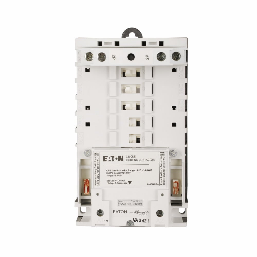 Eaton C30CN mechanically held lighting contactor, 30 A, 1 NO, 2 NO, 30 A, Two-pole, Mechanically and electrically held, C30 Series, Open, 277 V