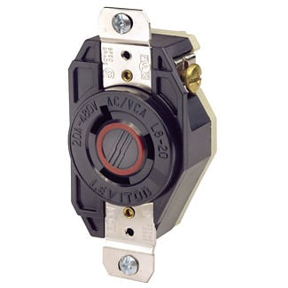 20-Amp, 480-Volt, Flush Mounting Locking Receptacle, Industrial Grade, Grounding, V-0-MAX, Black